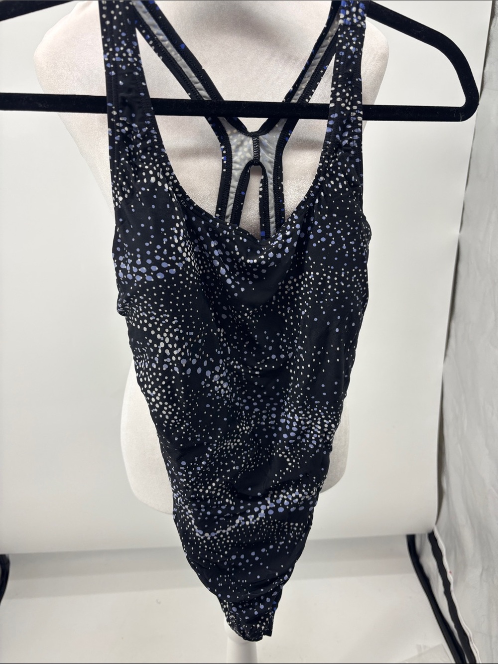 Speedo Black One-Piece Swimsuit with Light Blue Dot Print